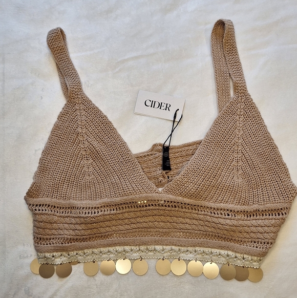NWT- Cider Tan Knit Bralette with Gold Accents - Picture 2 of 11